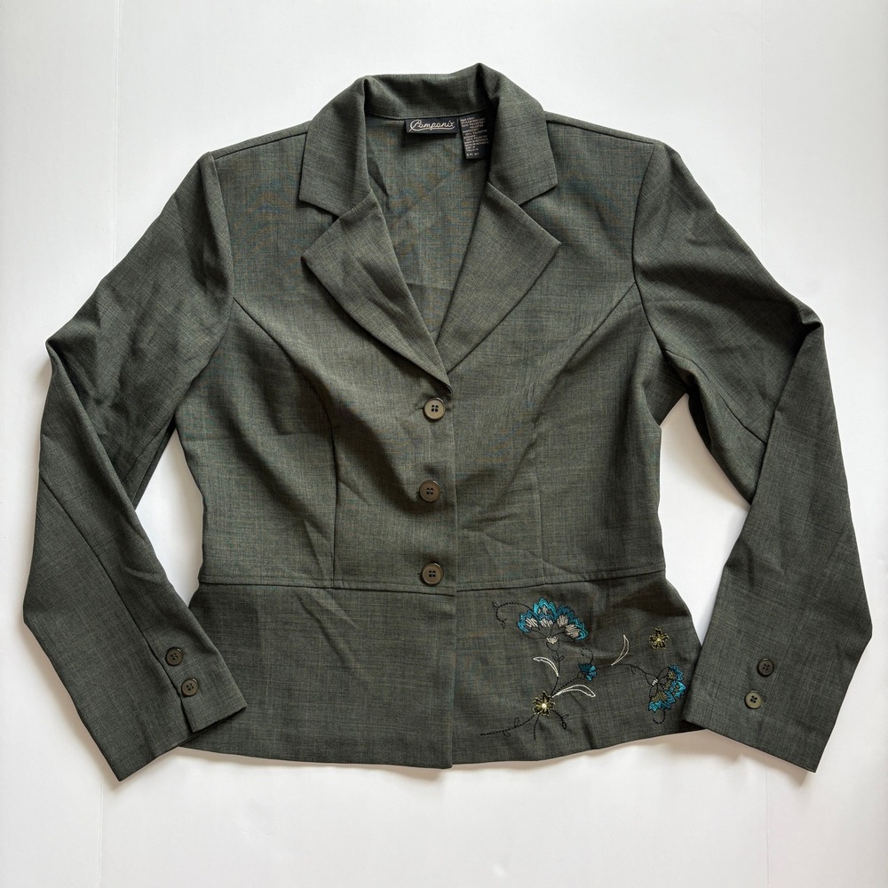 Vintage Componix Women's Blazer Size 10 Green Floral Embroidered Y2K Jacket